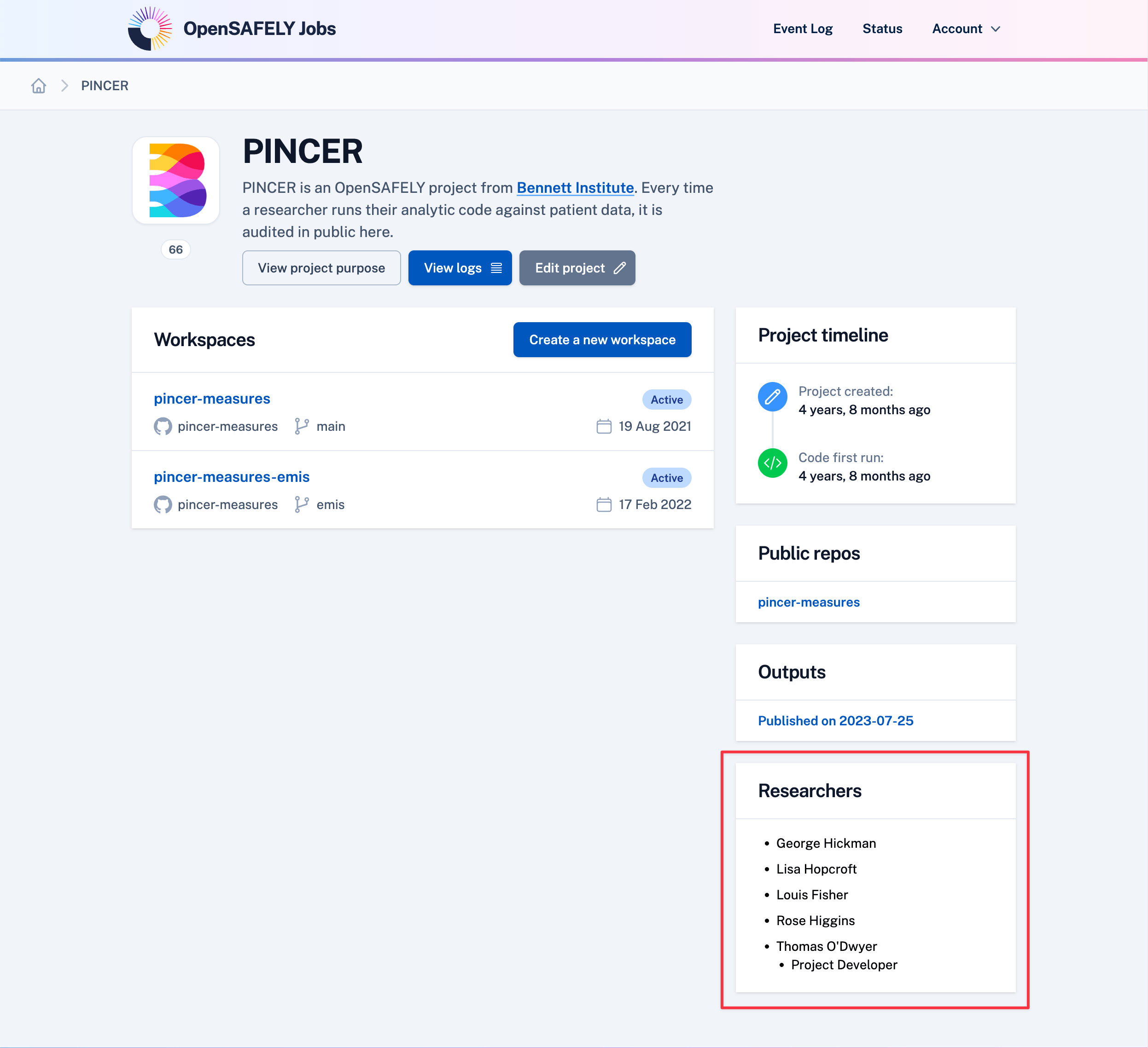 Jobs site project page